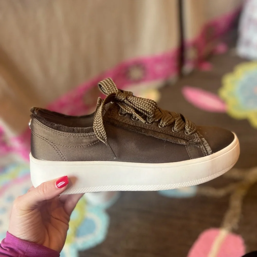 Mossimo Green Sneakers | Dark Green Satin Tennis Shoes | Fun Sneakers - Picture 1 of 9